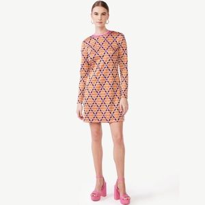 🆕 Mod 70s inspired Crewneck Jacquard Short Dress w/ Long Sleeves, (Size S/4-6)